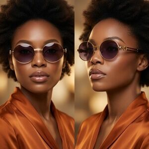 Round Sunglasses Gold Frame Women Fashion Shades Retro Vintage UV400 Protection